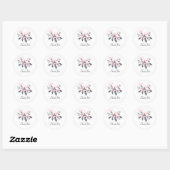 Sticker Rond Fleurs roses et gris Merci d'aquarelle classique (Feuille)