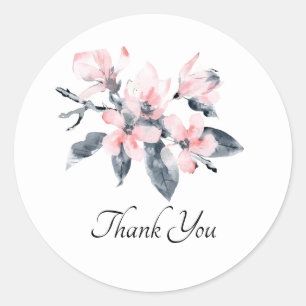 Sticker Rond Fleurs roses et gris Merci d'aquarelle classique