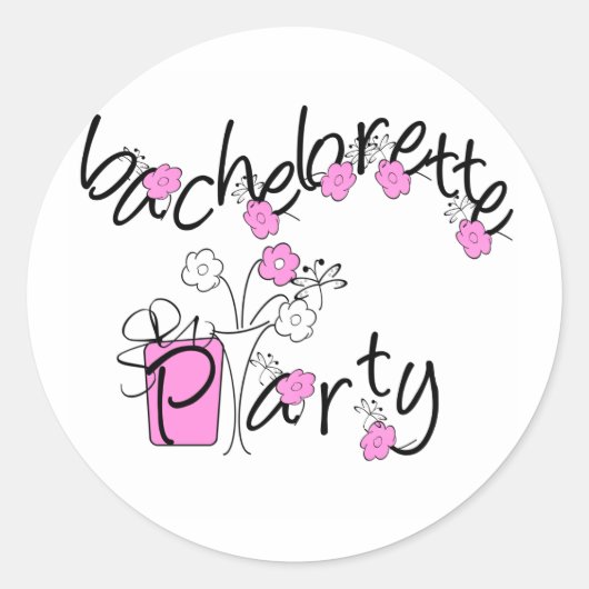 Sticker Rond Fleurs roses et noires Bachelorette Party (Devant)