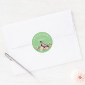 Sticker Rond Fleurs roses et papillon sur Mariage vert (Enveloppe)