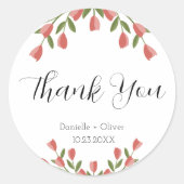 Sticker Rond Fleurs roses et verdure Merci (Devant)