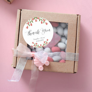 Sticker Rond Fleurs roses et verdure Merci