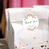 Sticker Rond Fleurs roses et verdure Merci