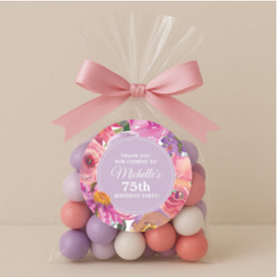 Sticker Rond Fleurs roses et violettes pour un remerciement de
