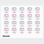 Sticker Rond Fleurs roses et violettes Premier anniversaire (Feuille)