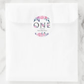 Sticker Rond Fleurs roses et violettes Premier anniversaire (Sac)