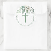 Sticker Rond Fleurs roses Eucalyptus Merci de baptême (Sac)