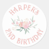 Sticker Rond Fleurs roses Fairytale Fille Anniversaire (Devant)