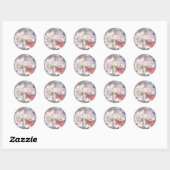 Sticker Rond Fleurs roses Invitations Mariages Phoques (Feuille)