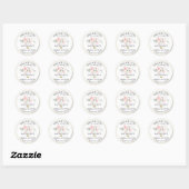 Sticker Rond Fleurs roses mariage / Baby shower merci classique (Feuille)