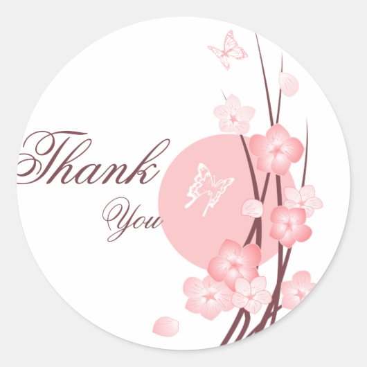 Sticker Rond Fleurs roses Merci papillon (Devant)