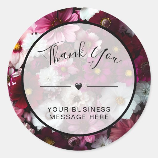 Sticker Rond Fleurs roses Mercis pour petites entreprises (Devant)