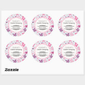 Sticker Rond Fleurs roses mignonnes Motif Whimsical (Feuille)
