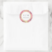 Sticker Rond Fleurs roses Monogrammes Mariage Enveloppe Phoques (Sac)