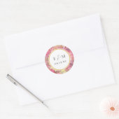 Sticker Rond Fleurs roses Monogrammes Mariage Enveloppe Phoques (Enveloppe)