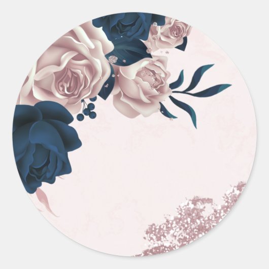 Sticker Rond fleurs roses navales et poussiéreuses rose (Devant)