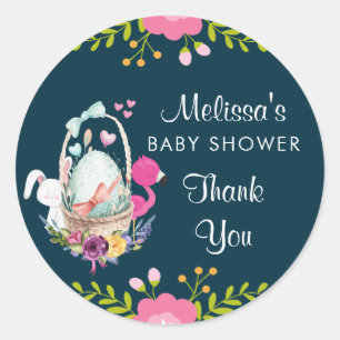 Sticker Rond Fleurs roses, Oeuf, Flamant rose et lapin Aquarell