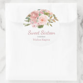 Sticker Rond Fleurs roses or et blush Sweet 16 Favor (Sac)