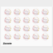Sticker Rond Fleurs roses Papillons d'or Script Merci (Feuille)