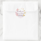 Sticker Rond Fleurs roses Papillons d'or Script Merci (Sac)