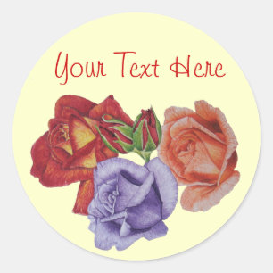 Sticker Rond fleurs roses rouges et bourgeons roses art floral
