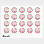Sticker Rond Fleurs roses rustiques Mariage de couronne (Feuille)