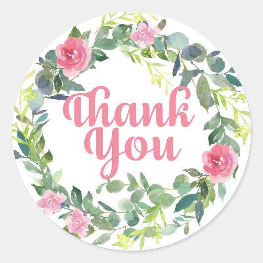 Sticker Rond Fleurs roses sur Merci de couronne (Devant)