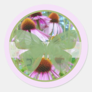 Sticker Rond Fleurs roses sur papillons B