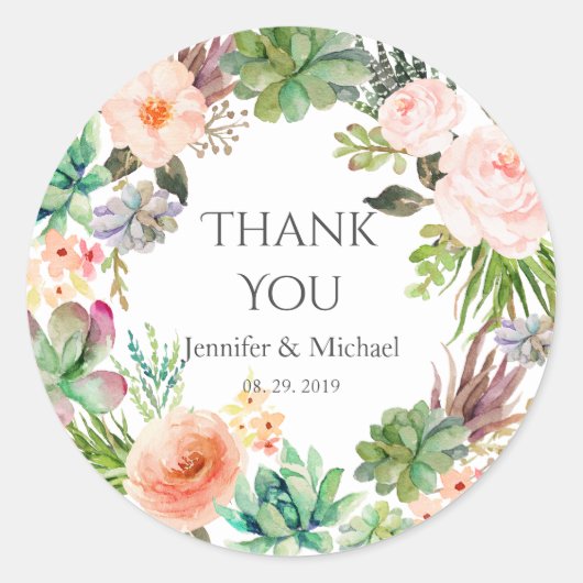 Sticker Rond Fleurs roses Turquoise Vert Succulent Cactus Maria (Devant)