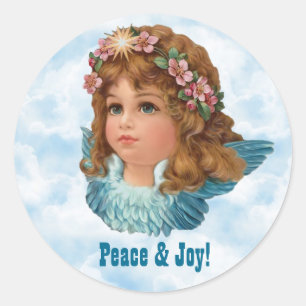 Sticker Rond Fleurs roses vintages Angel Sentiment personnalisé