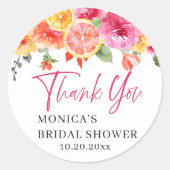 Sticker Rond Fleurs roses vives Tranche d'agrumes Baby Shower d (Devant)