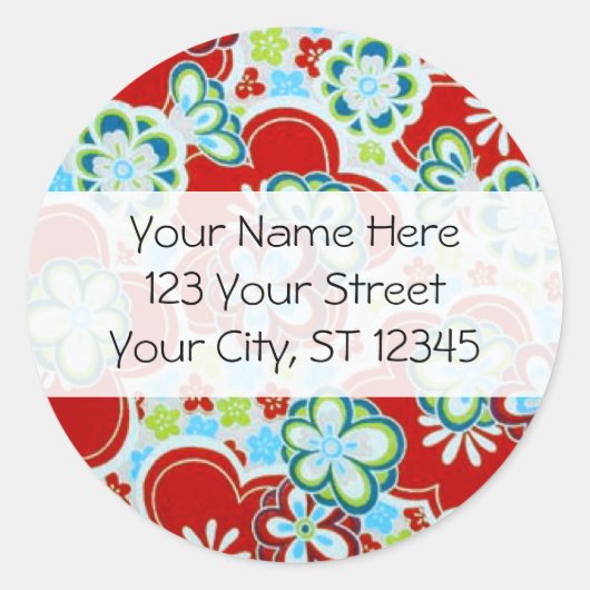 Sticker Rond Fleurs rouges, bleues, vertes et blanches (Devant)