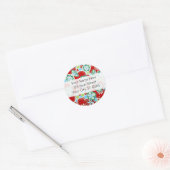 Sticker Rond Fleurs rouges, bleues, vertes et blanches (Enveloppe)