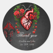 Sticker Rond Fleurs rouges du coeur gothique. (Devant)