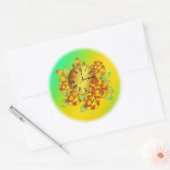 Sticker Rond Fleurs rouges et or et horloge antique (Enveloppe)