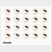 Sticker Rond fleurs rouges marine or feuille mariage (Feuille)