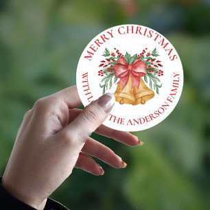 Sticker Rond Fleurs rouges mignonnes Berries Bell Bow Joyeux No