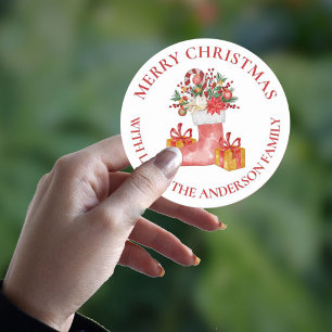 Sticker Rond Fleurs rouges mignonnes Berries boîte cadeau Joyeu