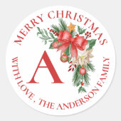 Sticker Rond Fleurs rouges mignonnes Berries Monogramme Joyeux  (Devant)