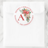 Sticker Rond Fleurs rouges mignonnes Berries Monogramme Joyeux  (Sac)