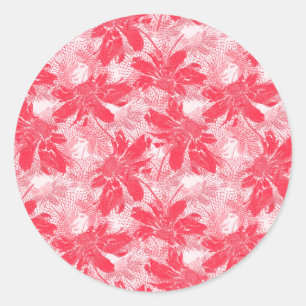 Sticker Rond Fleurs rouges sur blanc.