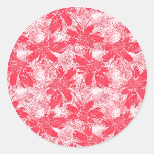 Sticker Rond Fleurs rouges sur blanc. (Devant)