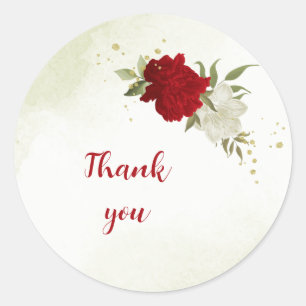 Sticker Rond fleurs rouges vert feuille mariage