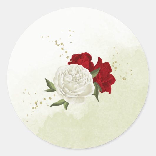 Sticker Rond fleurs rouges vert feuille mariage (Devant)