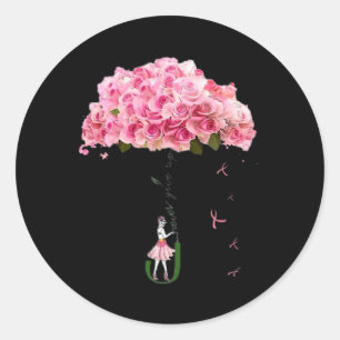 Sticker Rond Fleurs Ruban Lutte de sensibilisation au cancer du