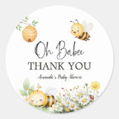 Sticker Rond Fleurs Rustiques Oh Bébé Abeille Fête de Naissance (Devant)