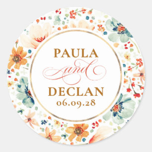 Sticker Rond Fleurs sauvages à l'aquarelle Mariage élégant d'au
