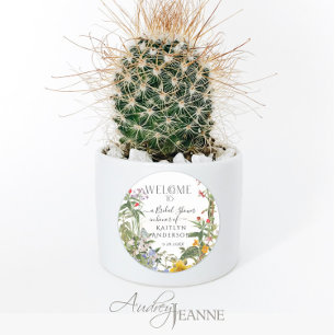 Sticker Rond Fleurs sauvages aquarelle Bienvenue Shower de mari