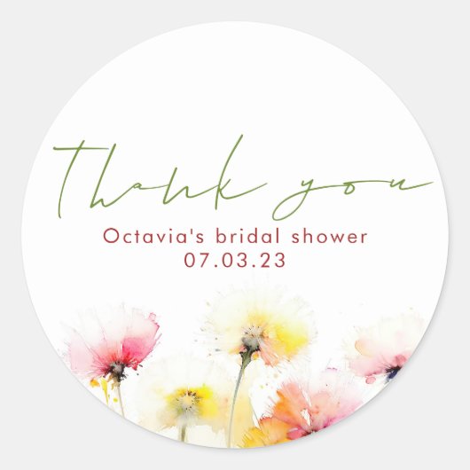 Sticker Rond Fleurs sauvages aquarelle Élégant Cute Merci (Devant)