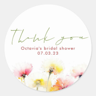 Sticker Rond Fleurs sauvages aquarelle Élégant Cute Merci